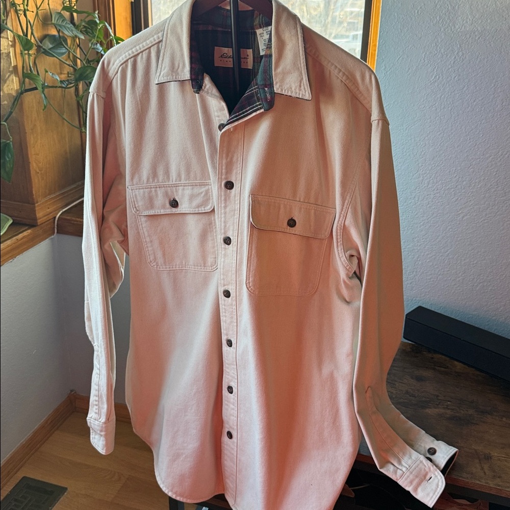 Eddie Bauer Barn Jacket flannel lined shirt jacket SZ Large made in USA 💯 COTTON